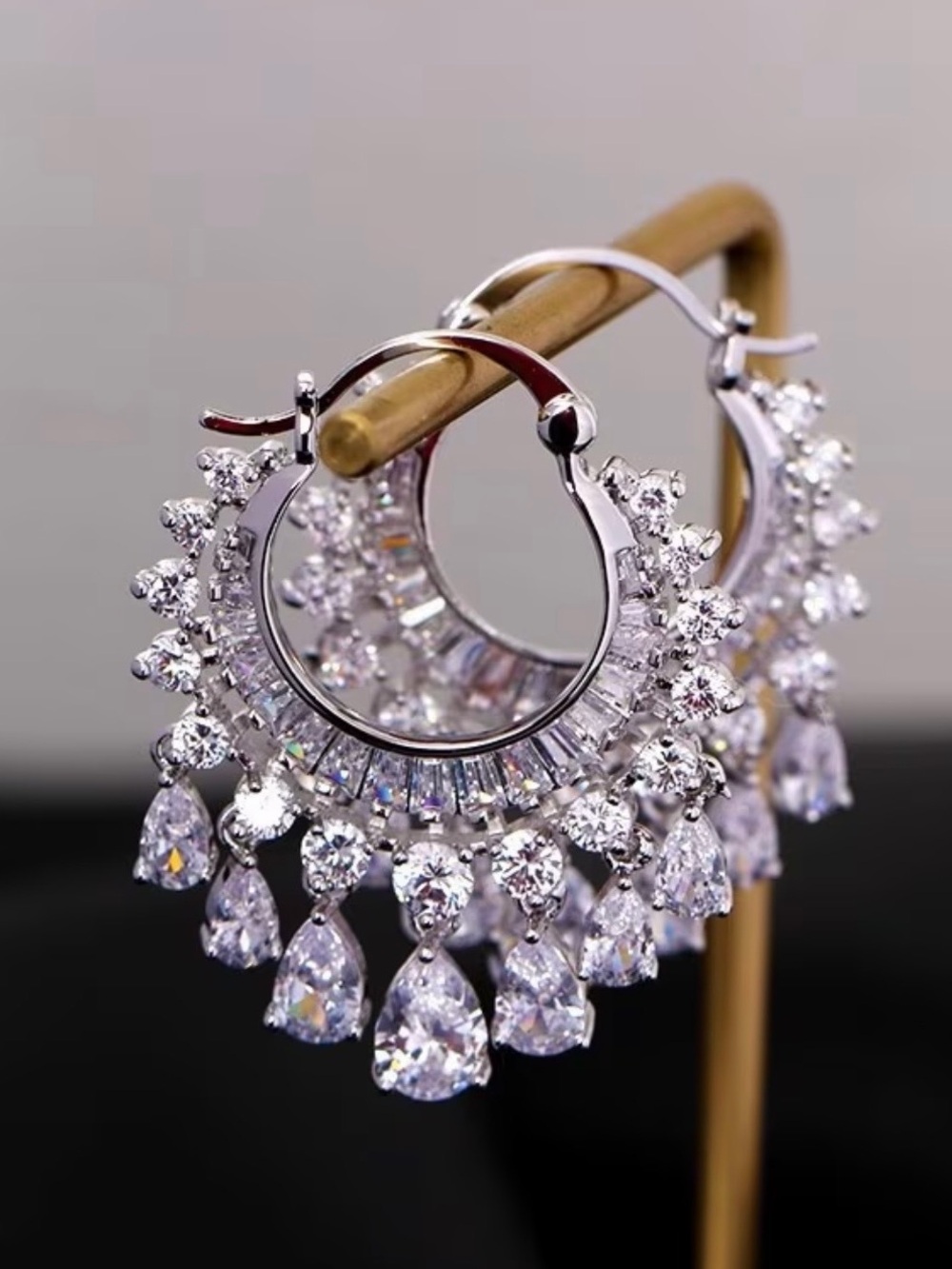 Macy's Silver Crystal Teardrop Hoop Earrings
